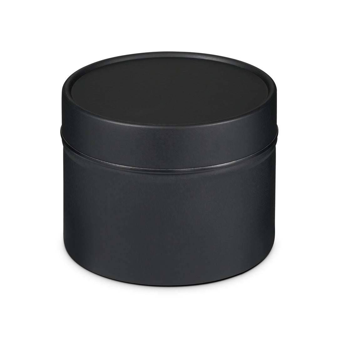 Black tin T0776 with a seamless design and solid lid.