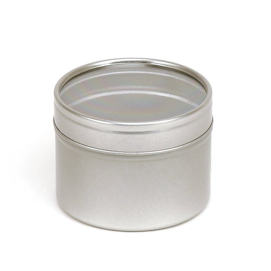 Silver Round Seamless Slip Lid Tins with Windows T0706W - Tinware Direct