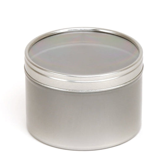 Silver Round Seamless Slip Lid Tins with Windows T0708W - Tinware Direct