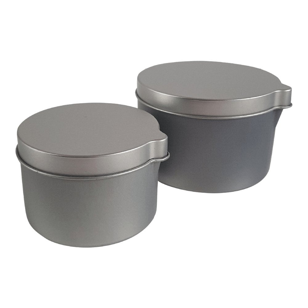 Silver Round Seamless Tin with Pouring Spout and Slip Lid T0798 - Tinware Direct