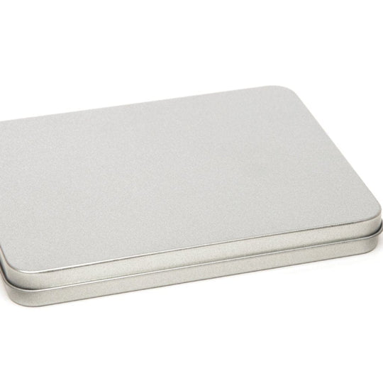 Silver Rectangular Hinged Stationery Tins T4066 - Tinware Direct