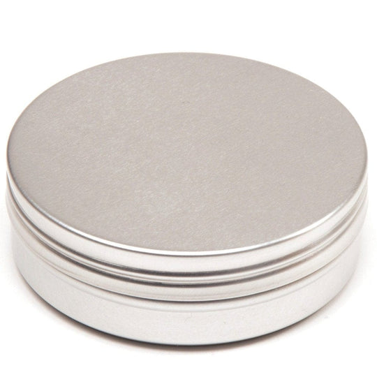 Silver Round Aluminium Tin Container With Smooth Lid and EPE Liner T9308 - Tinware Direct