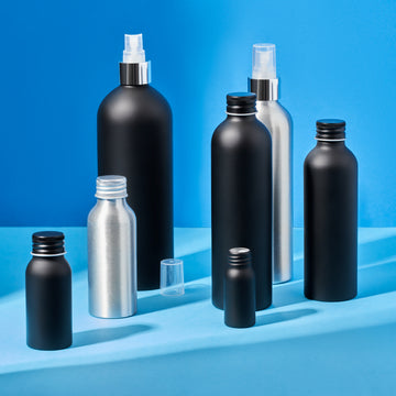 Silver or Black Aluminium Screw Lid Bottles with Optional Pump or Spray Caps