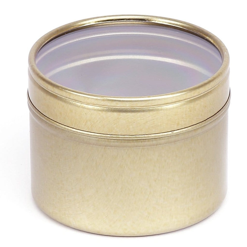 Gold or White Round Seamless Slip Lid Tins with Window T0738W - Tinware Direct